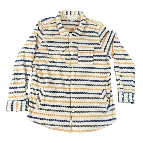 O'Neill Jackets & Blazers - ONeill Womens Striped Fleece Shacket Cream Blue XL Button Front Jacket Surf